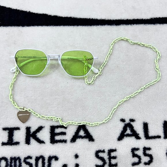 Alessandra Rich Linda Farrow Heart White Chain Pale Green Rectangular Sunglasses - Picture 3 of 10